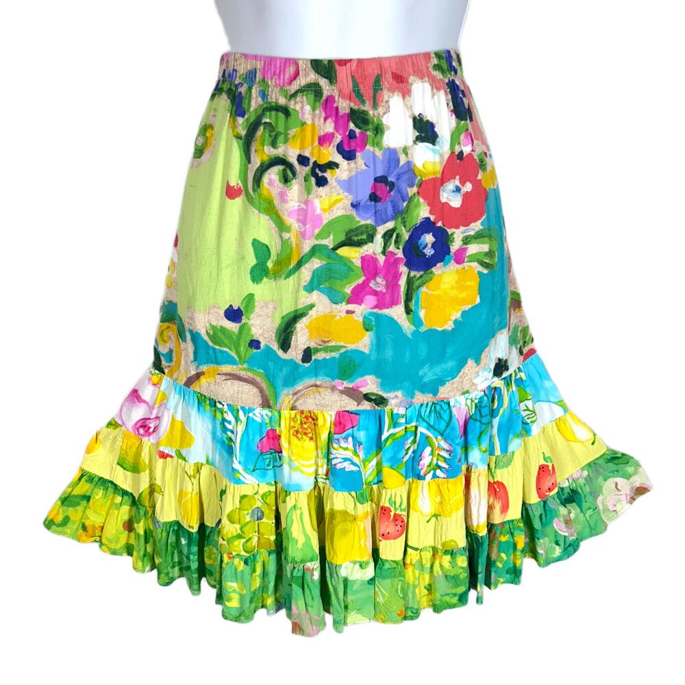 Jams World Hattie Skirt L Flower Kiss Lime Green Pink Aqua Yellow Tropical FUN!
